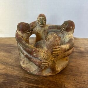 Vintage Mexican Clay Pottery Circle Of Friends Candle Holder Terracotta Mayan
